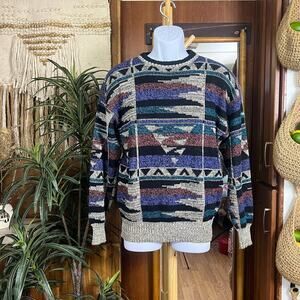 Vintage 90s Abstract Geometric Sweater M Seinfeld Style Coogi Era Statement Knit